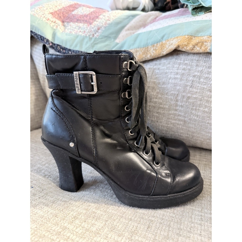 Y2K Mudd Miller Boots Womens 7 Chunky Black Platform Buckles Lace Up Goth Grunge